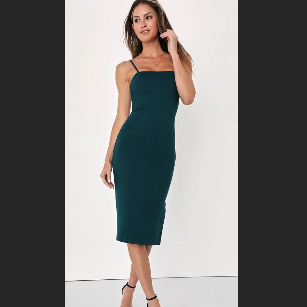Lulu's Paulina Forest Green Bodycon Midi Dress